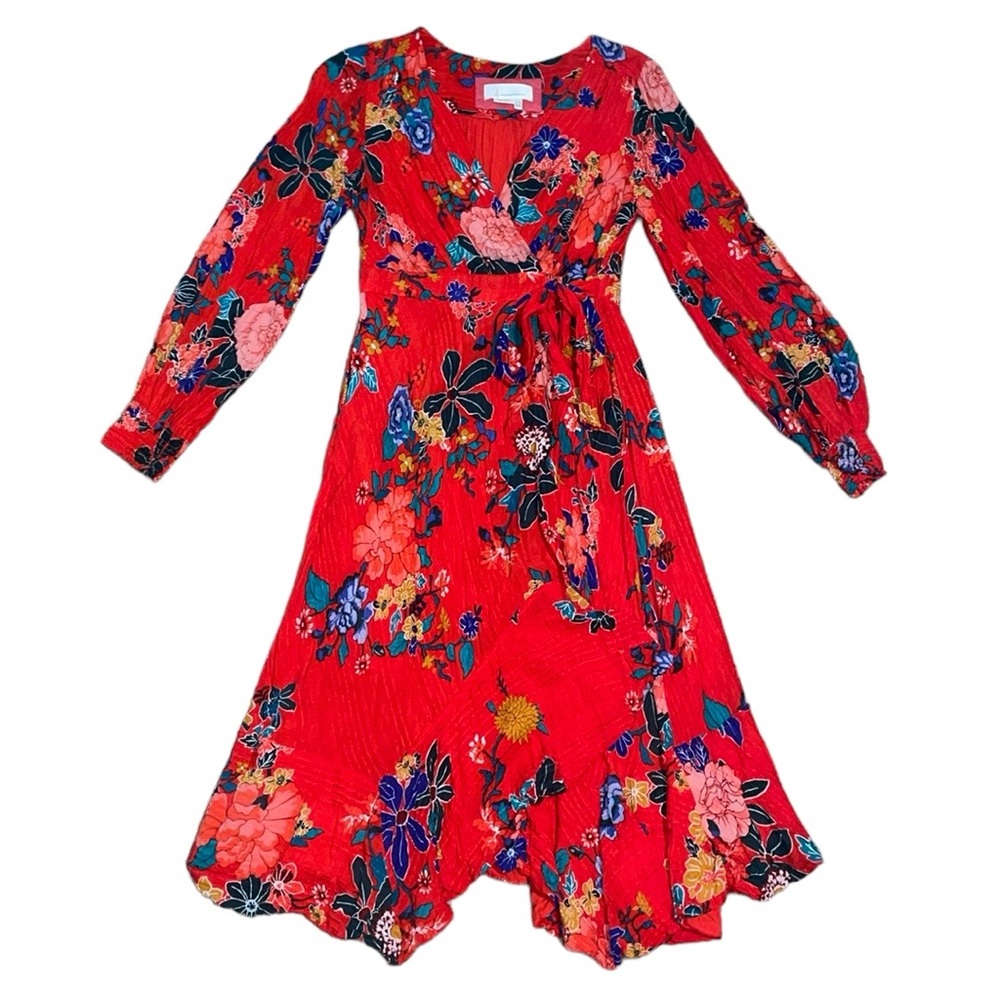 Anthropologie red floral maxi dress